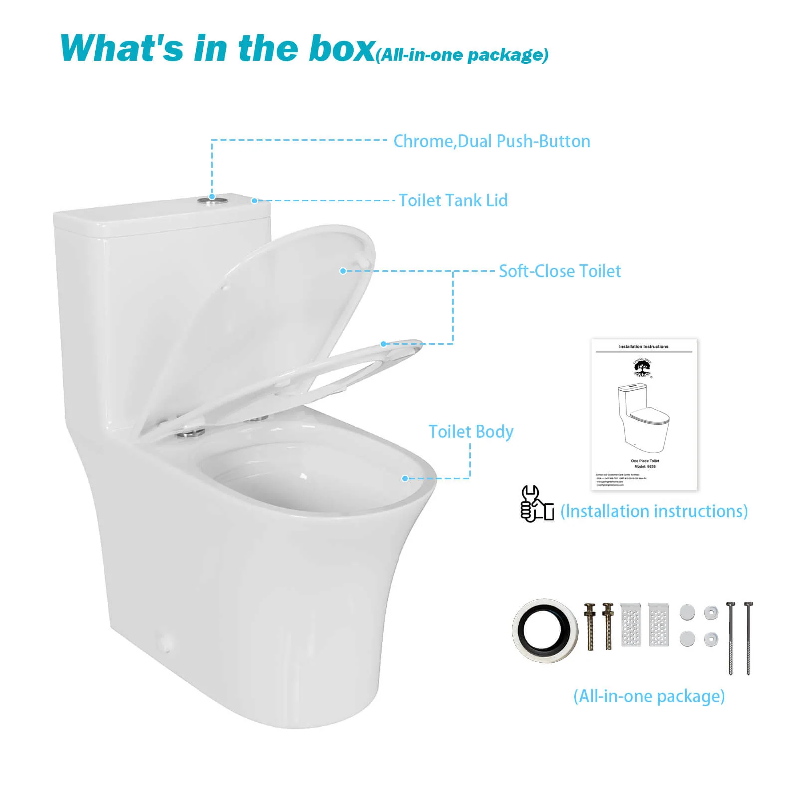 1.0/1.28 GPF Dual Flush EPA WaterSense Toilet – Save Water 20% - Image 13
