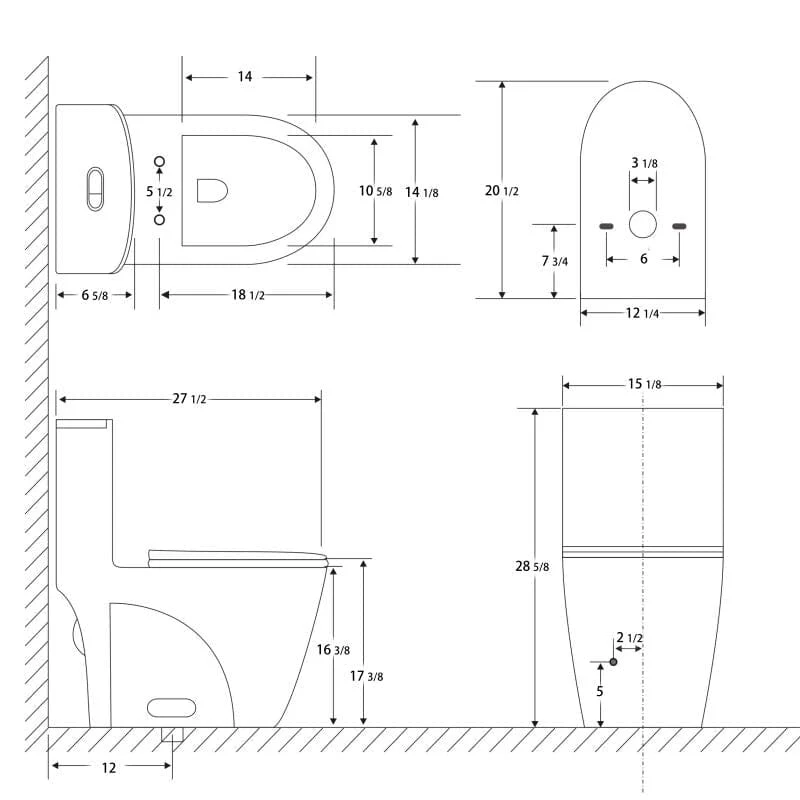1.1/1.6 GPF Dual Flush One-Piece Floor Mount Elongated Toilet with Soft-Close Seat - Image 8