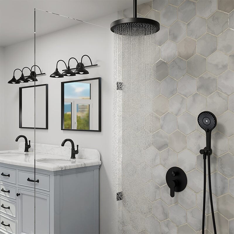 12" Ceiling Mount Round Shower Systems with Head Shower & Hand Shower Combo Set - Image 13
