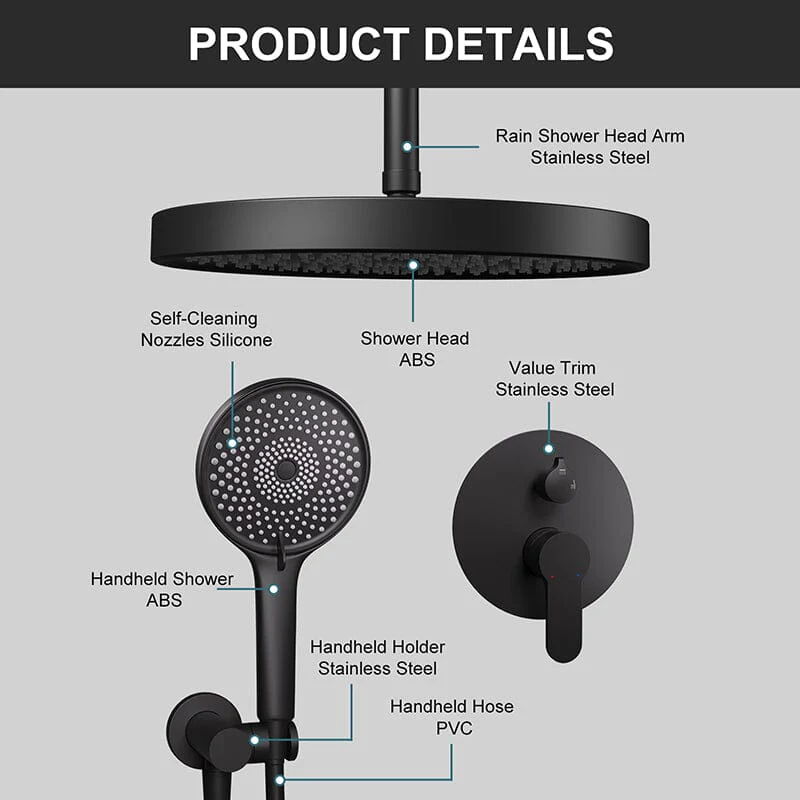 12" Ceiling Mount Round Shower Systems with Head Shower & Hand Shower Combo Set - Image 15
