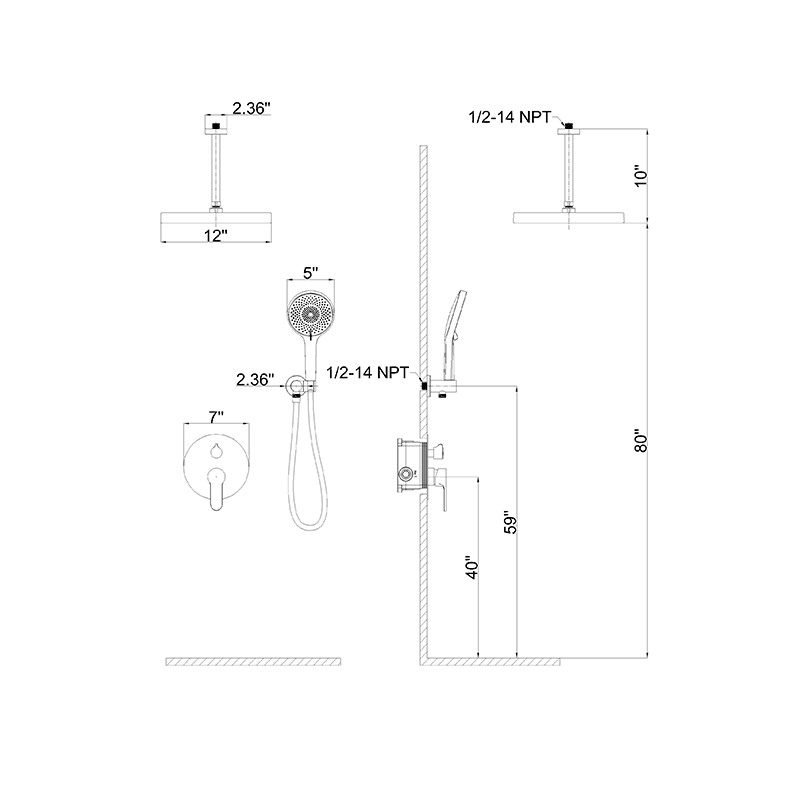 12" Ceiling Mount Round Shower Systems with Head Shower & Hand Shower Combo Set - Image 33