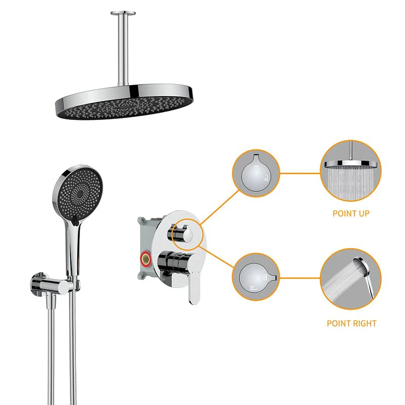 12" Ceiling Mount Round Shower Systems with Head Shower & Hand Shower Combo Set - Image 9