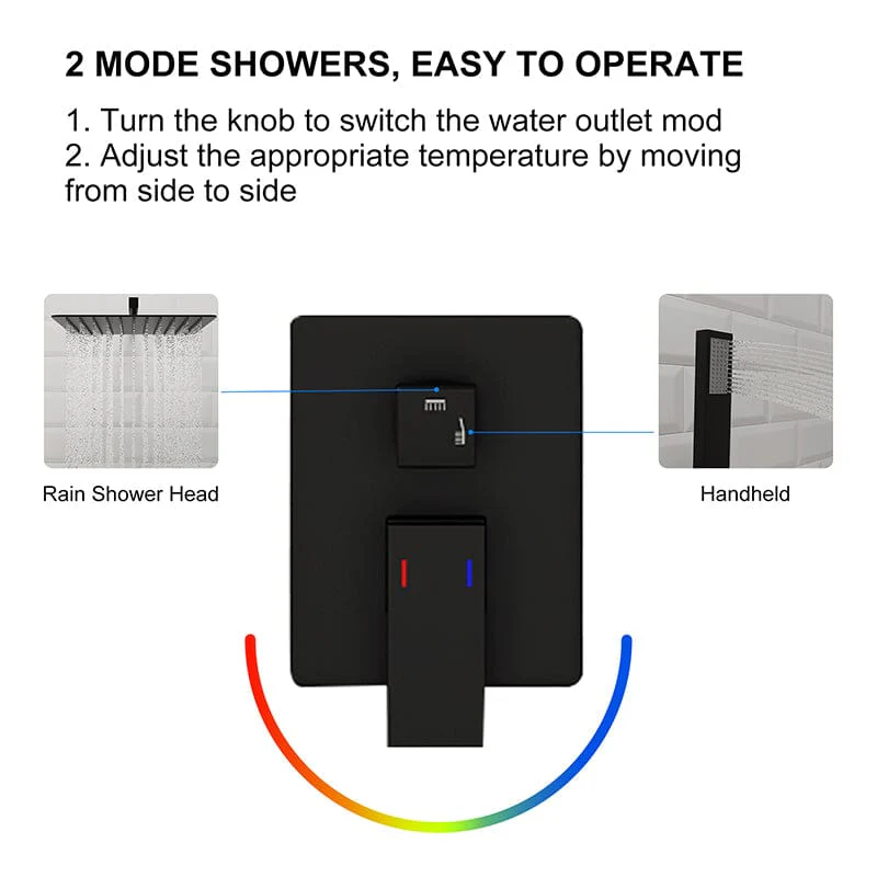 Giving Tree 12" Wall Mount Square Shower Systems with Head Shower & Hand Shower Combo Set - Image 8