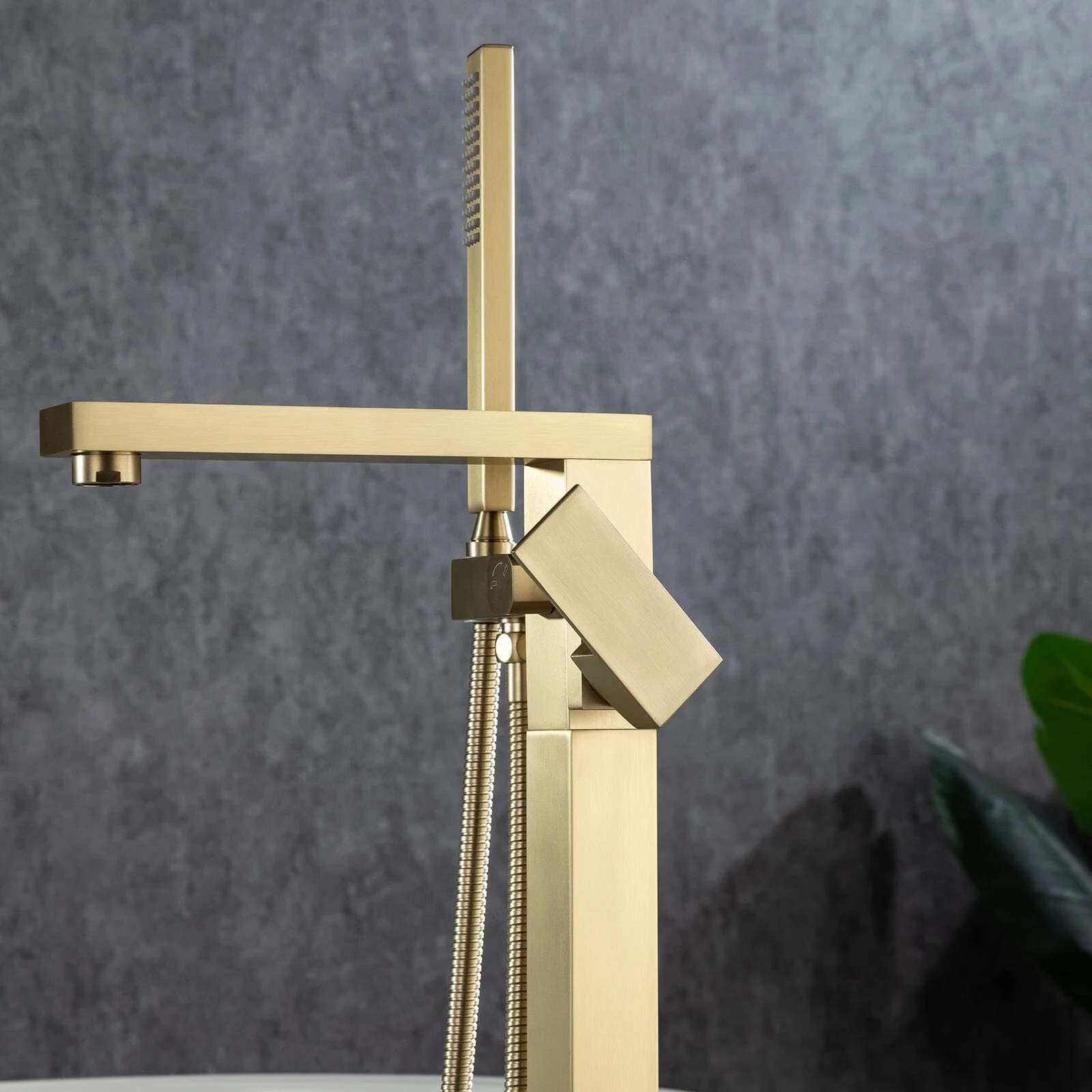 360° Rotation Freestanding Tub Filler Faucet with Hand Shower, Brushed Nickel & Brushed Gold - Image 10