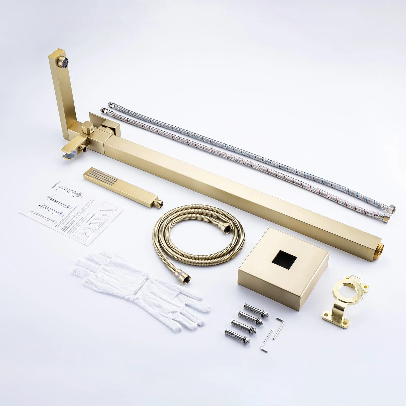 360° Rotation Freestanding Tub Filler Faucet with Hand Shower, Brushed Nickel & Brushed Gold - Image 13