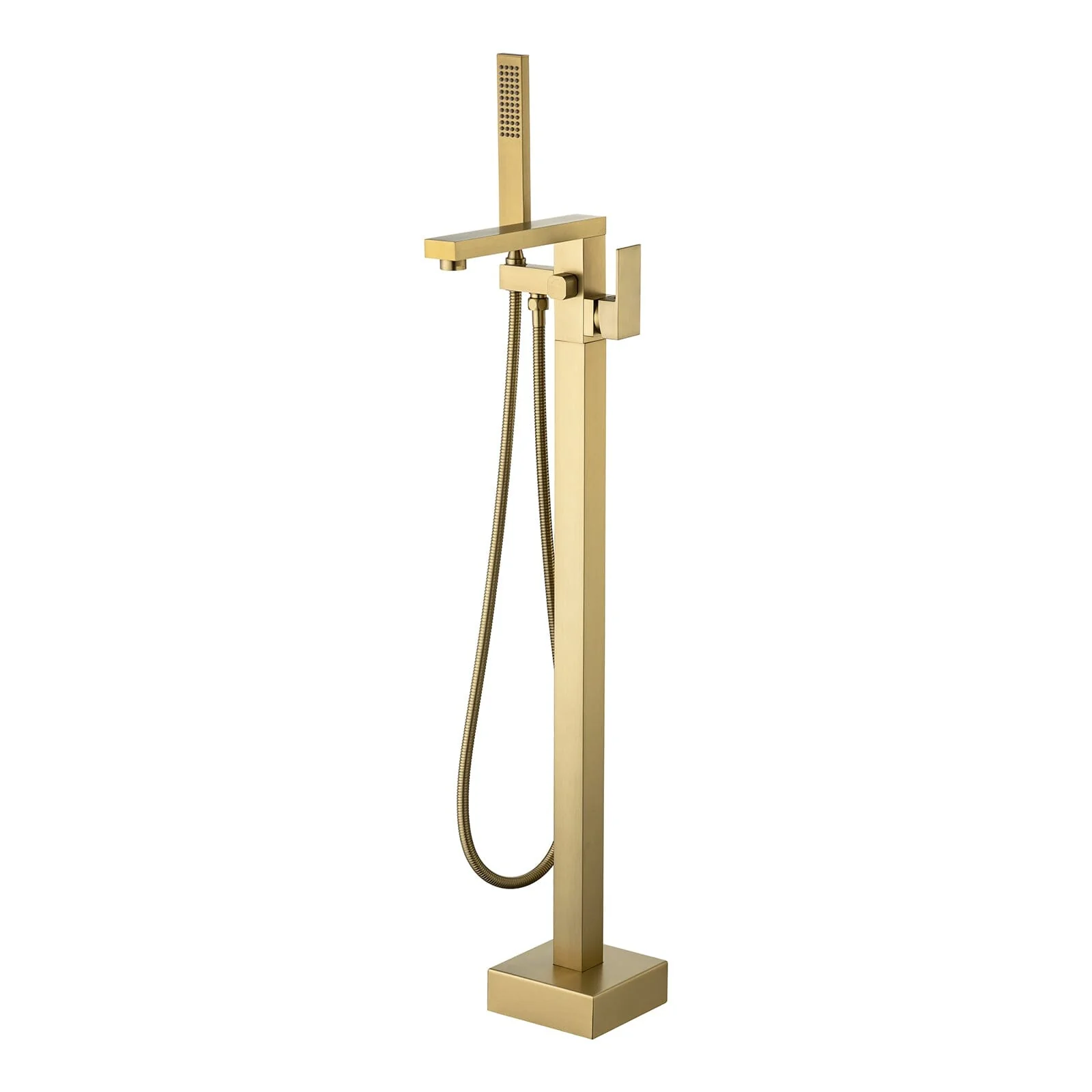 360° Rotation Freestanding Tub Filler Faucet with Hand Shower, Brushed Nickel & Brushed Gold - Image 14
