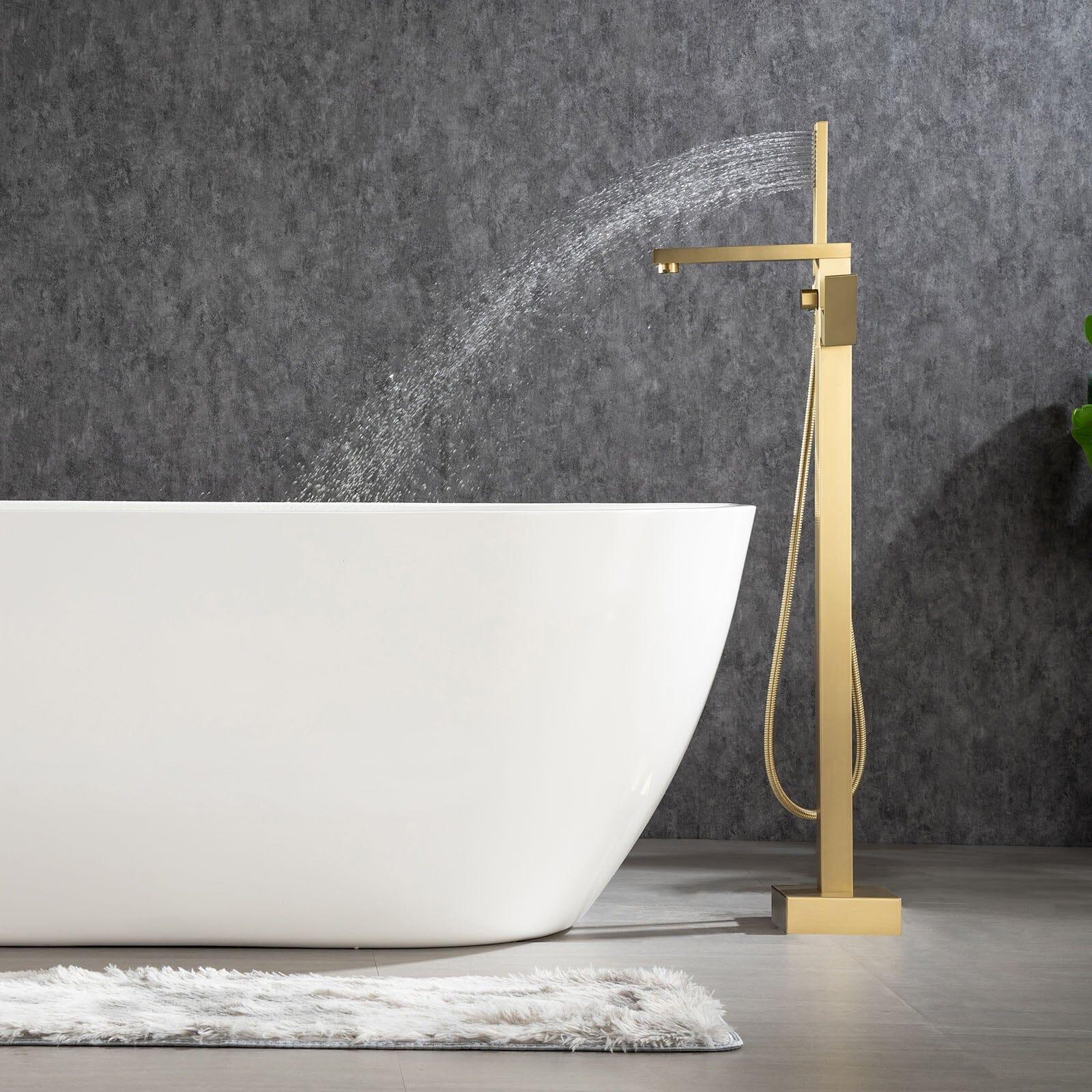 360° Rotation Freestanding Tub Filler Faucet with Hand Shower, Brushed Nickel & Brushed Gold - Image 9