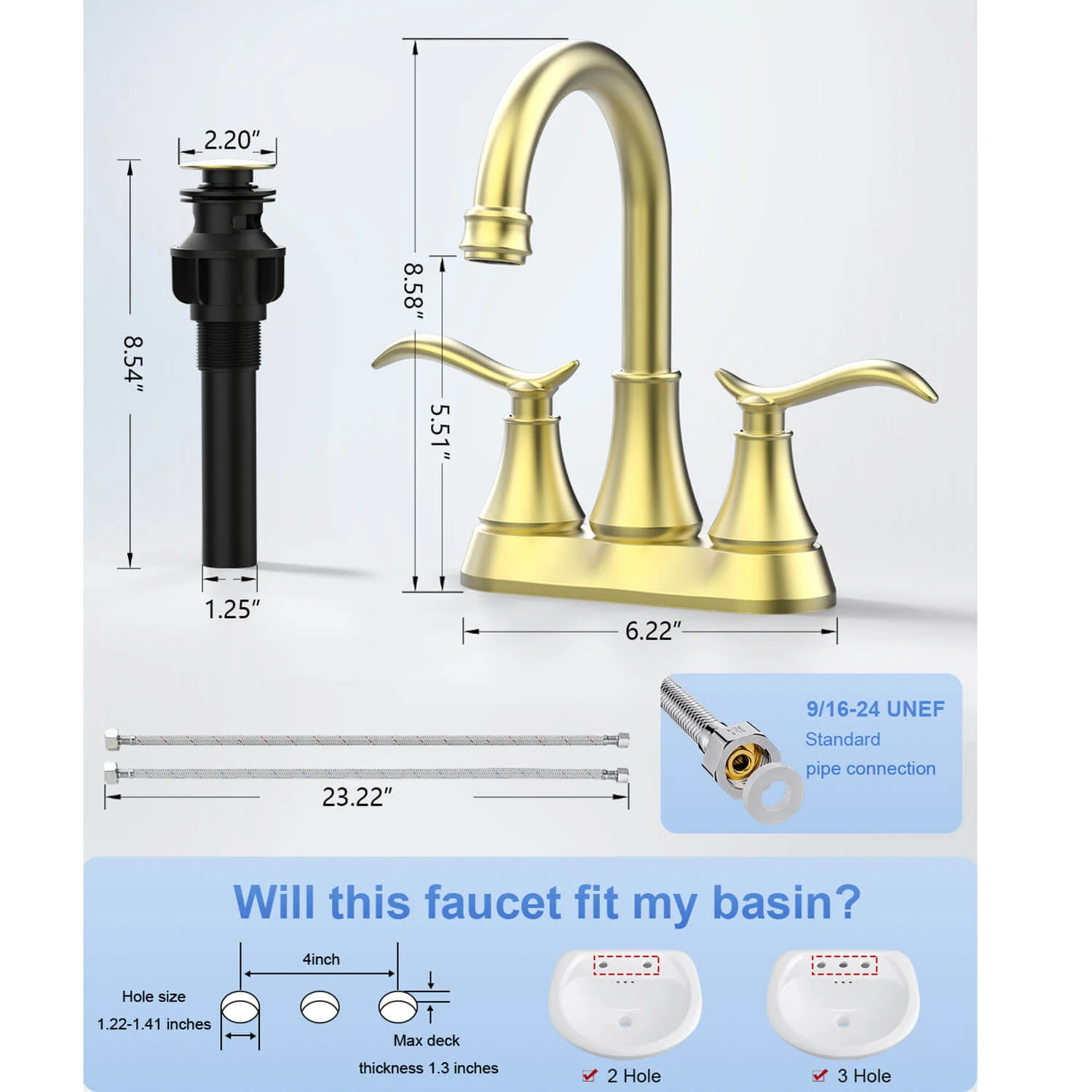 Giving Tree 2-Handle 4-Inch Bathroom Vanity Sink Faucet with Pop-up Drain - Image 7
