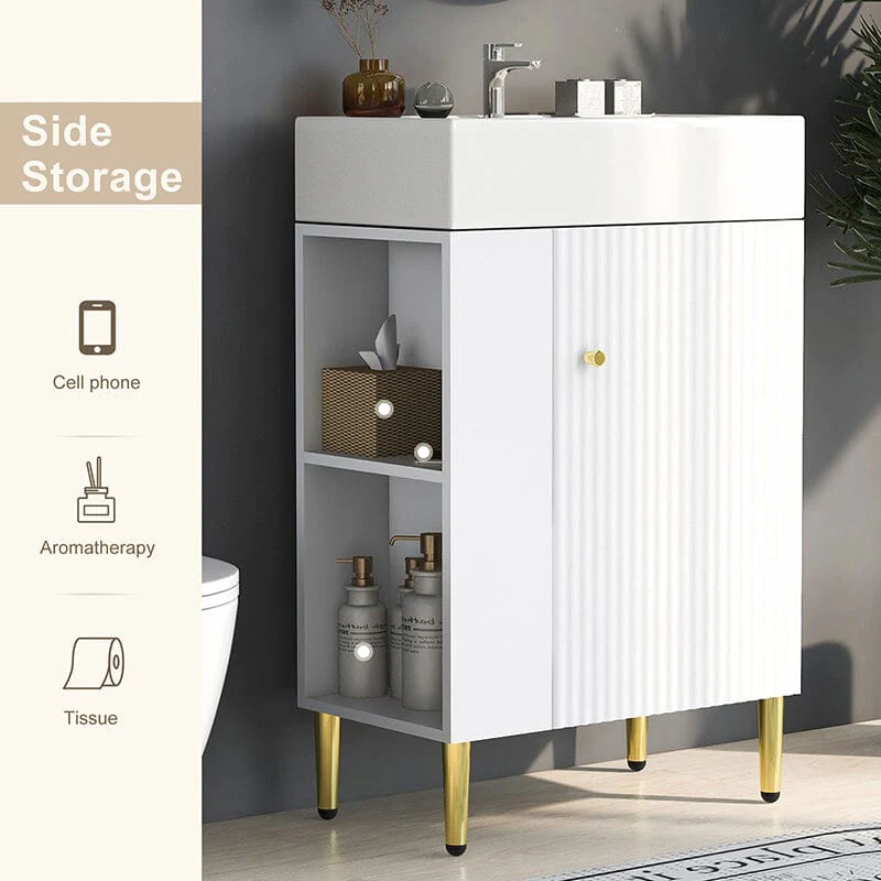 21.6'' Freestanding Bathroom Vanity with Ceramic Sink and Left Side Storage - Image 3