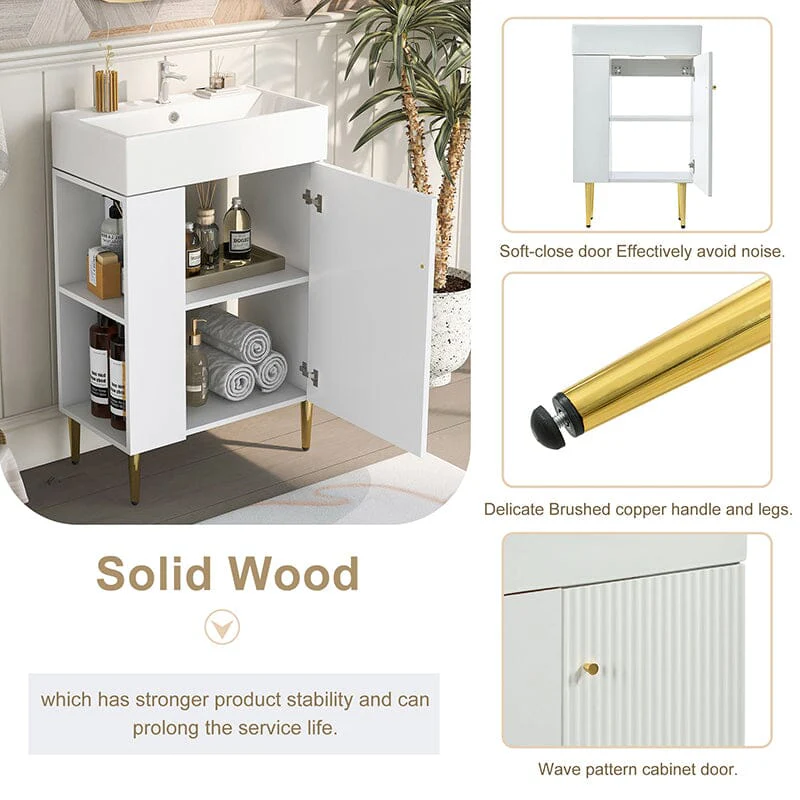21.6'' Freestanding Bathroom Vanity with Ceramic Sink and Left Side Storage - Image 4