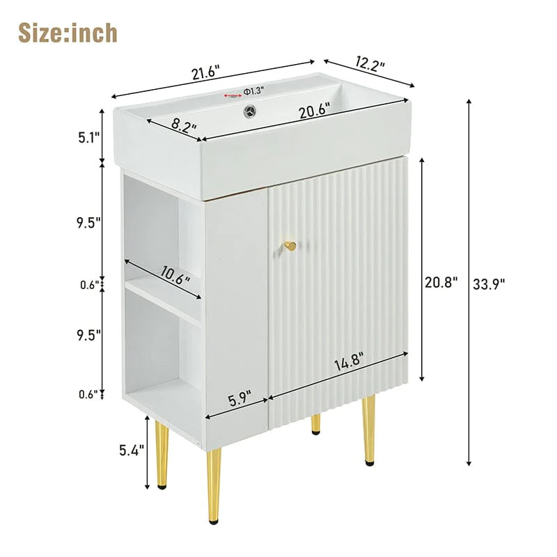 21.6'' Freestanding Bathroom Vanity with Ceramic Sink and Left Side Storage - Image 7