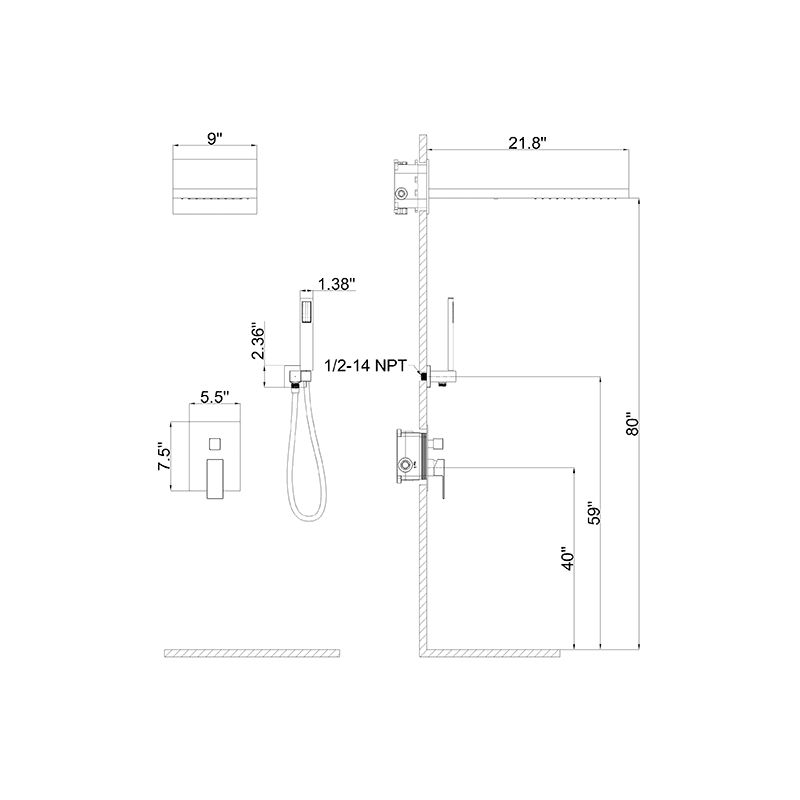 22'' Shower Set Dual Function Waterfall Rainfall Shower Head & Hand Shower - Image 48