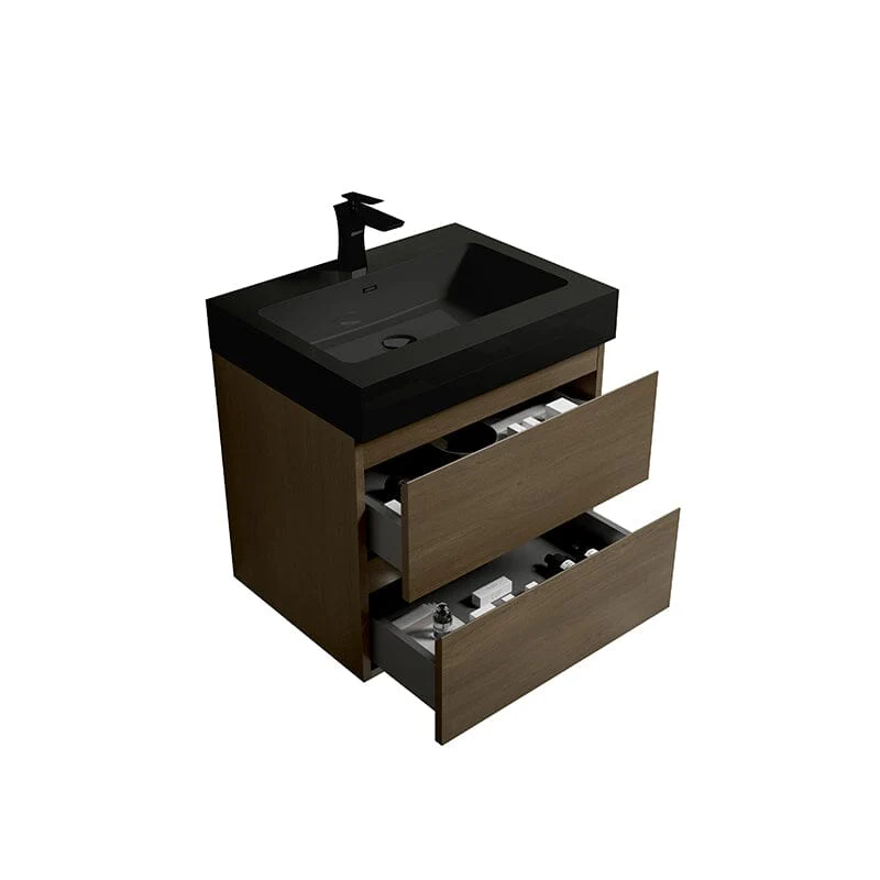 24'' Dark Oak Bathroom Vanity with Sink Wall Mounted One-Piece Sink Cabinet - Image 14
