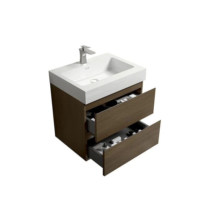 24'' Dark Oak Bathroom Vanity with Sink Wall Mounted One-Piece Sink Cabinet - Image 6