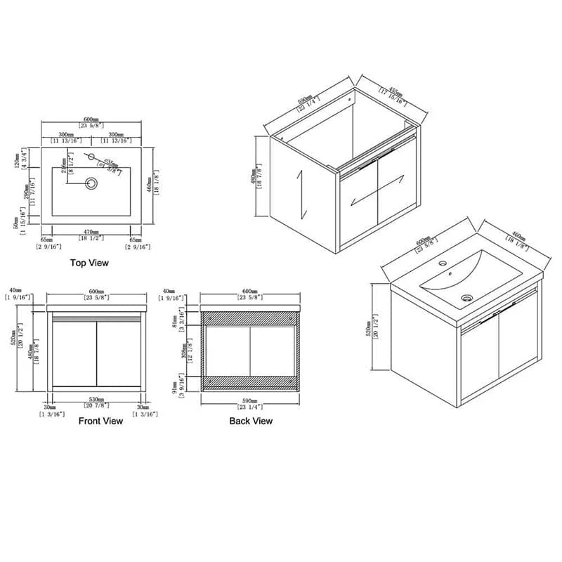 24 Inch Small Bathroom Vanity Cabinet With Sink Float Mounting Design - Image 17