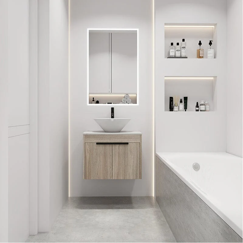 24'' Modern Design Floating Bathroom Vanity Sintered Stone Top Circular Ceramic Sink Set - Image 3