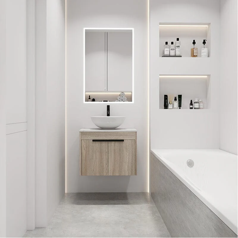 24'' Modern Design Floating Bathroom Vanity Sintered Stone Top Round Ceramic Vessel Sink - Image 4