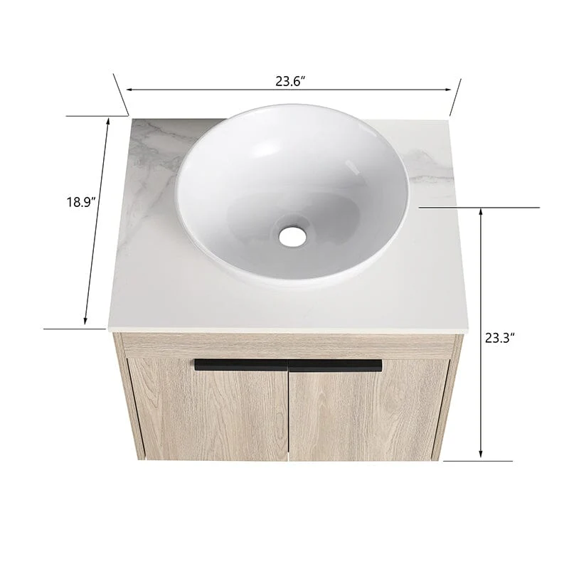 24'' Modern Design Floating Bathroom Vanity Sintered Stone Top Round Ceramic Vessel Sink - Image 9
