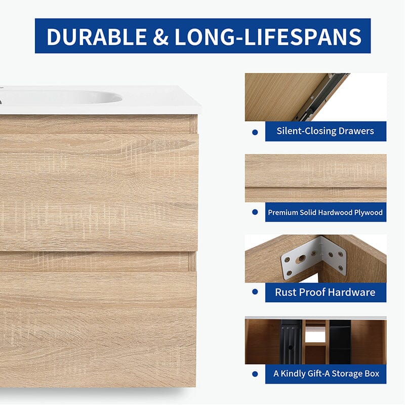 24'' Modern Floating Bathroom Vanity Single Ceramic Sink with Drawers - Image 8