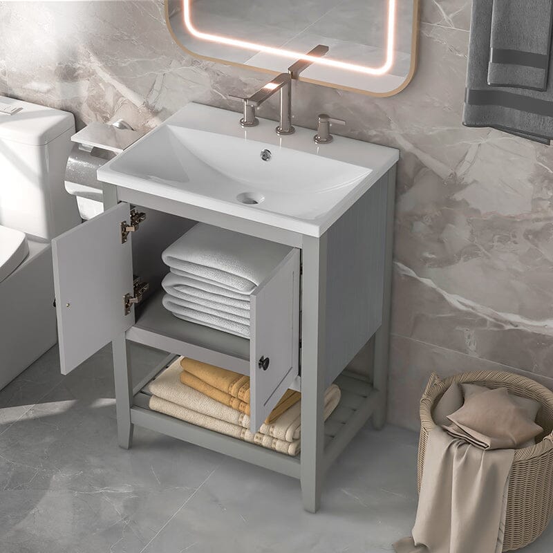 24" Modern Freestanding Bathroom Vanity with Open Style Shelf, Including Ceramic Sink - Image 21