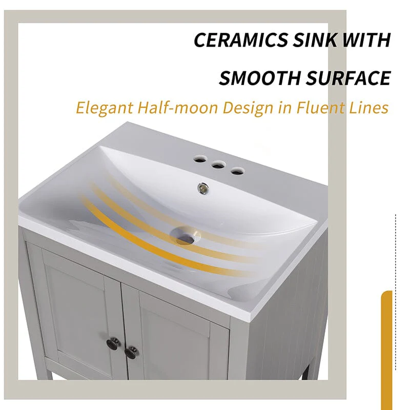 24" Modern Freestanding Bathroom Vanity with Open Style Shelf, Including Ceramic Sink - Image 25