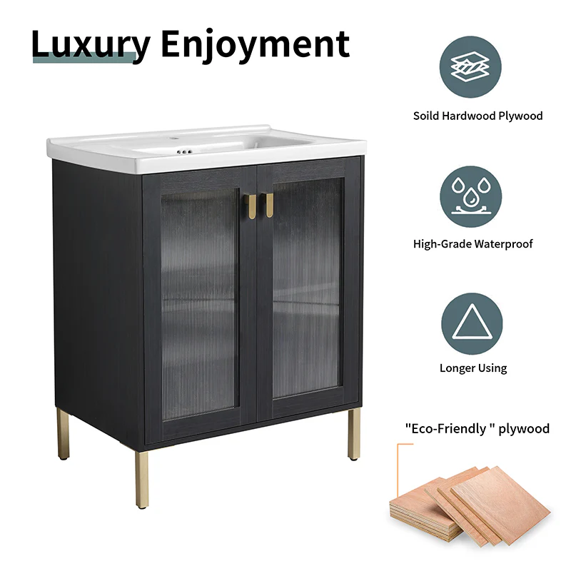 28 Inch Modern Freestanding Bathroom Vanity with Ceramic Sink, Soft Closing Door - Image 8