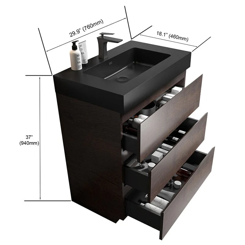 30 Inch Bathroom Vanity with Sink Floor Mounted One-Piece Sink Cabinet - Image 15