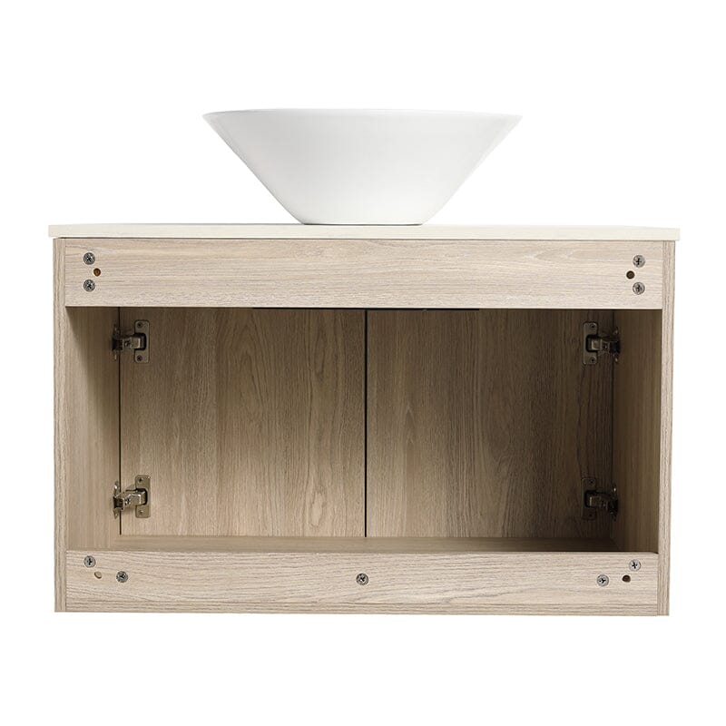 30'' Modern Design Floating Bathroom Vanity Sintered Stone Top Circular Ceramic Sink Set - Image 12
