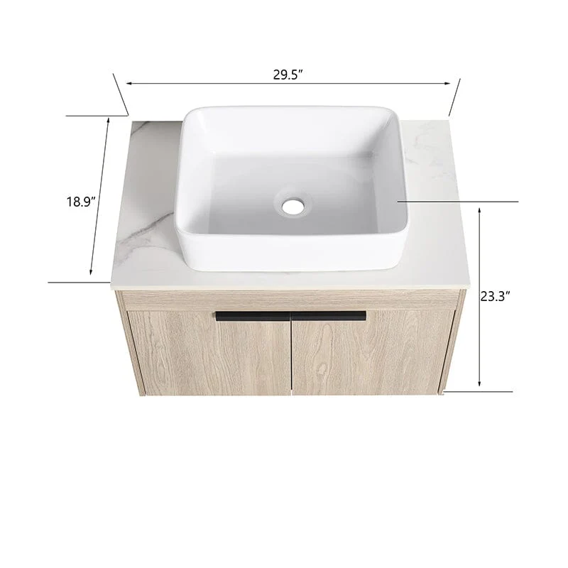30'' Modern Design Floating Bathroom Vanity Sintered Stone Top Rectangular Ceramic Sink Set - Image 5
