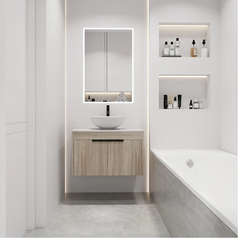 30'' Modern Design Floating Bathroom Vanity Sintered Stone Top Round Ceramic Sink Set - Image 3