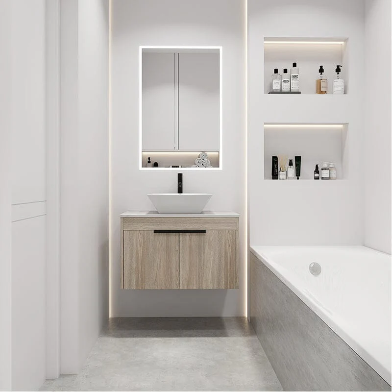 30'' Modern Design Floating Bathroom Vanity Sintered Stone Top Square Ceramic Sink - Image 3