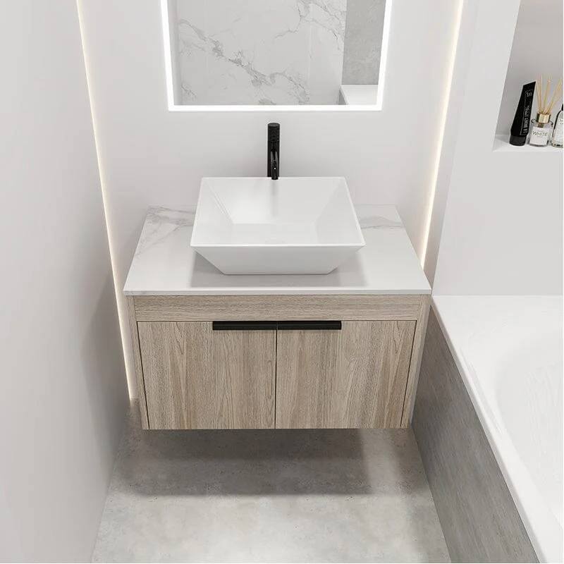 30'' Modern Design Floating Bathroom Vanity Sintered Stone Top Square Ceramic Sink - Image 4