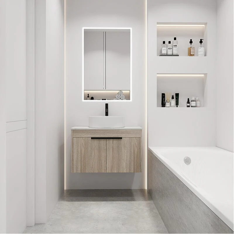 30'' Modern Design Floating Bathroom Vanity Sintered Stone Top Round Ceramic Sink - Image 3