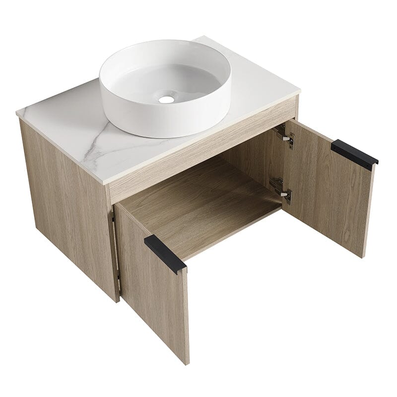 30'' Modern Design Floating Bathroom Vanity Sintered Stone Top Round Ceramic Sink - Image 8