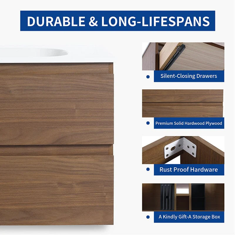 30'' Modern Floating Bathroom Vanity Single Ceramic Sink with Drawers - Image 11