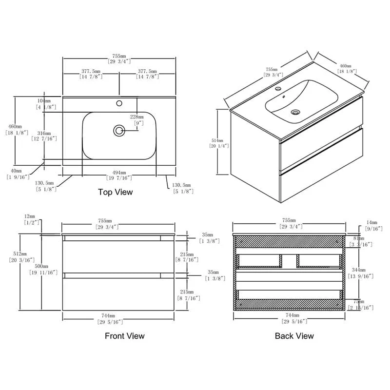 30'' Modern Floating Bathroom Vanity Single Ceramic Sink with Drawers - Image 17