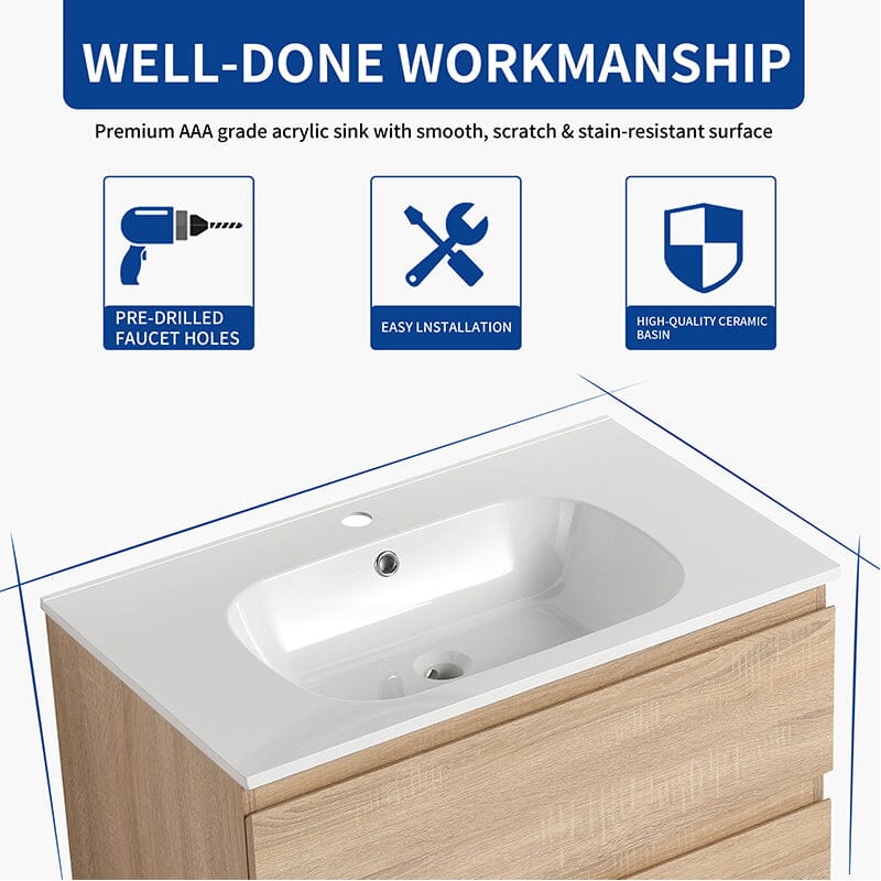 30'' Modern Floating Bathroom Vanity Single Ceramic Sink with Drawers - Image 25
