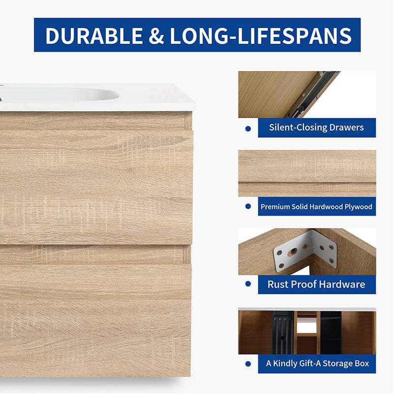30'' Modern Floating Bathroom Vanity Single Ceramic Sink with Drawers - Image 27