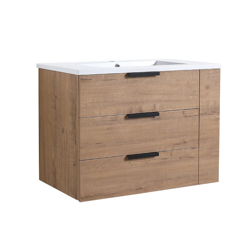 30'' Wall Mounted Bathroom Vanity White Resin Basin Top with Right Shelves - Image 6