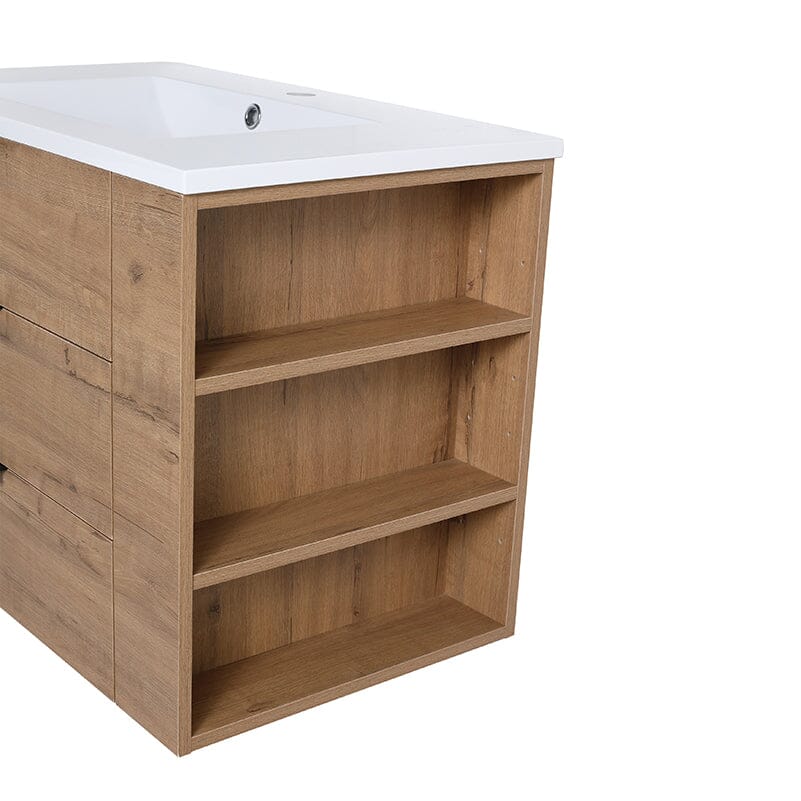 30'' Wall Mounted Bathroom Vanity White Resin Basin Top with Right Shelves - Image 7