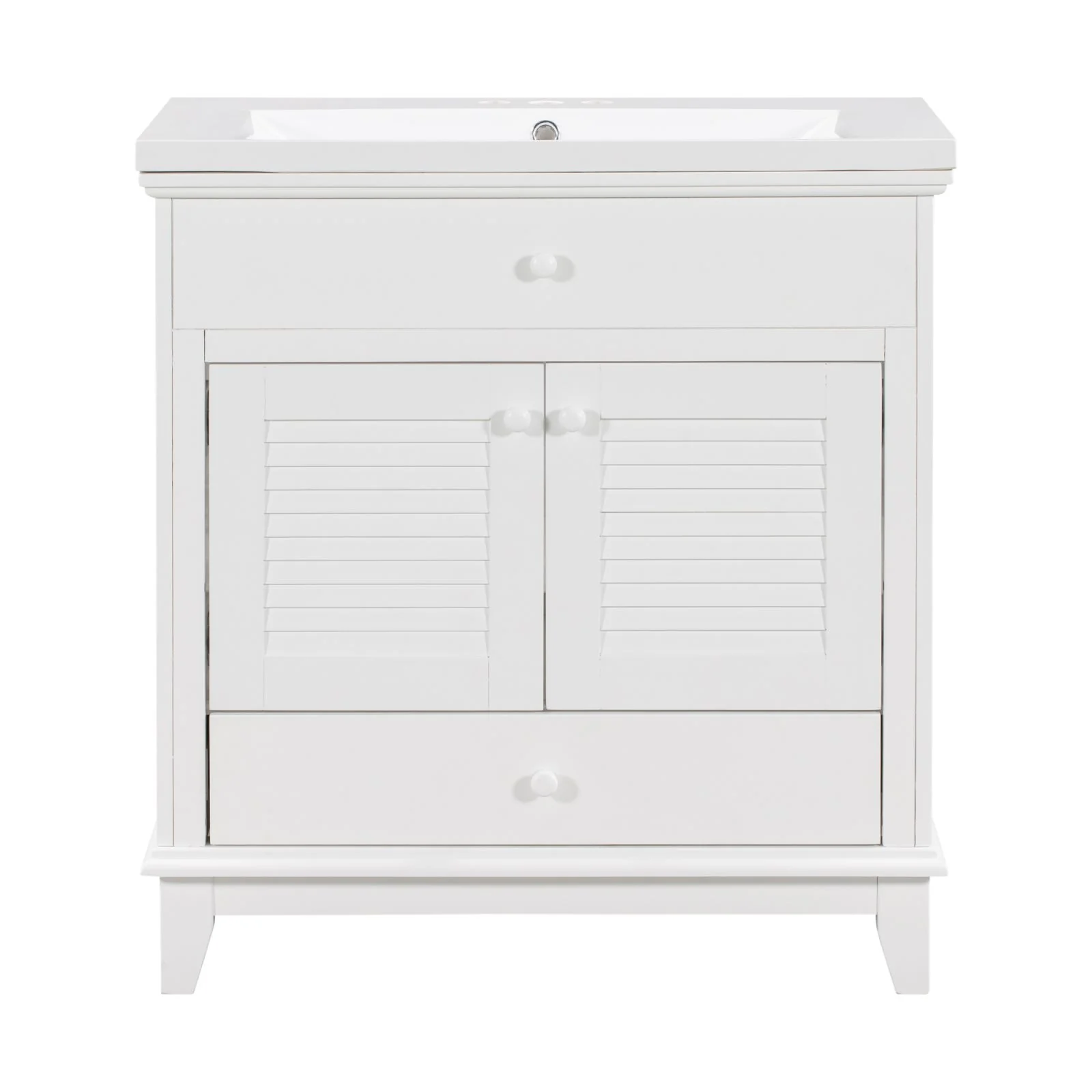 30" Wood Double Doors Bathroom Vanity, White Spacious Drawer Standalone Cabinet - Image 3