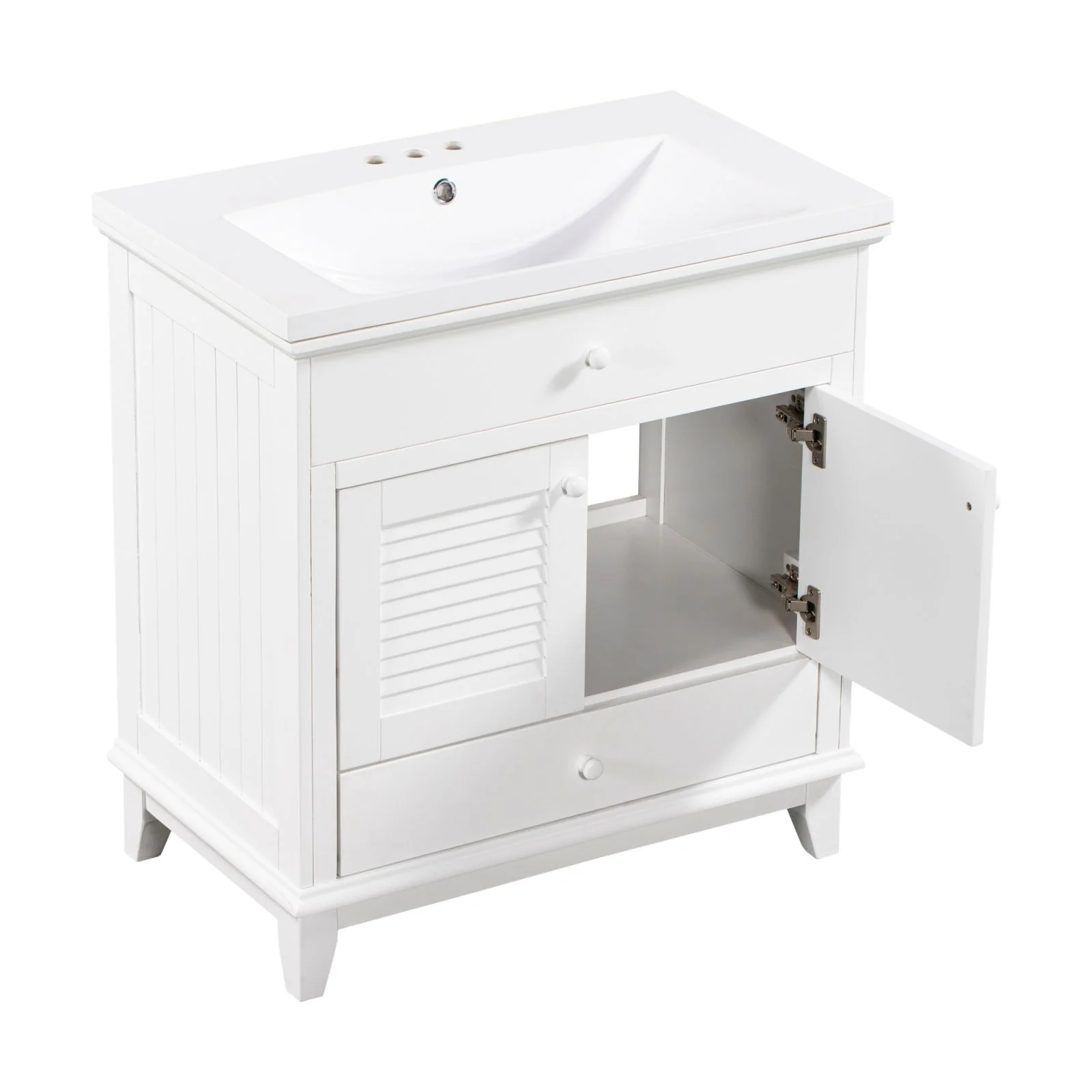 30" Wood Double Doors Bathroom Vanity, White Spacious Drawer Standalone Cabinet - Image 4