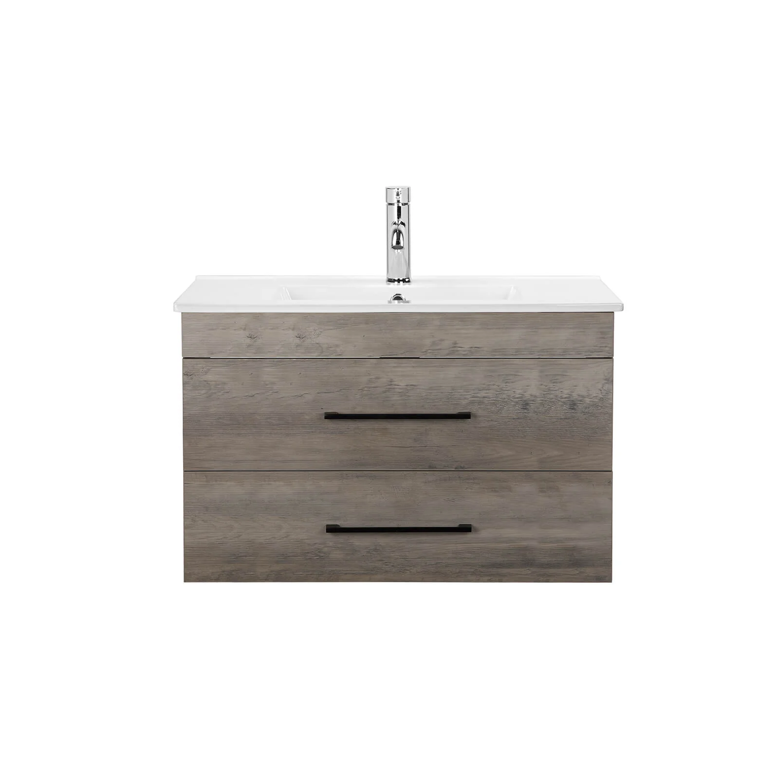 32" Gray Wood Grain Wall-Mounted Vanity with Double Drawers - Image 6