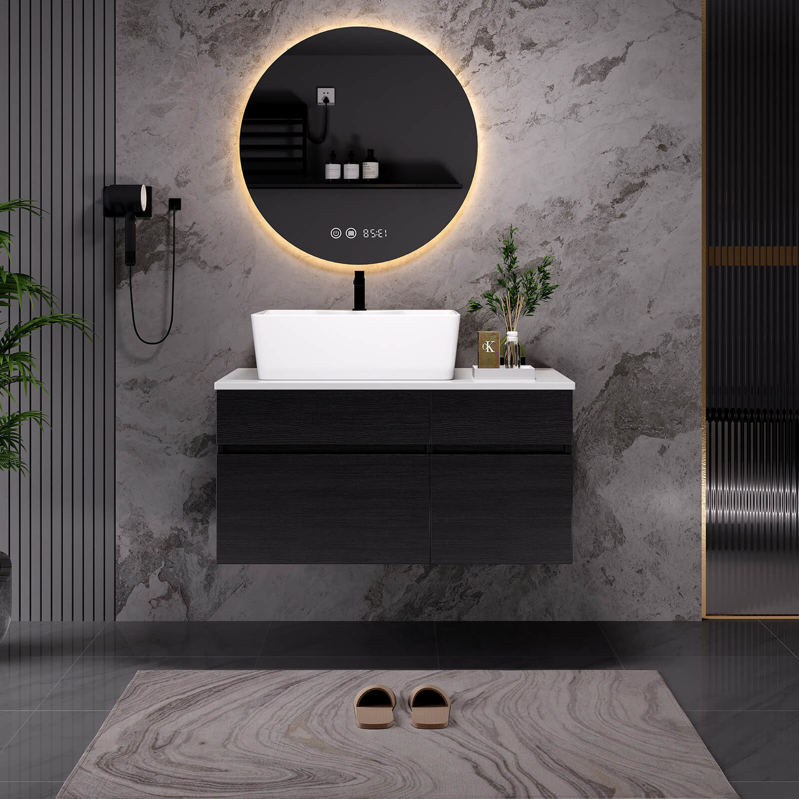 32" Left Offset Vessel Sink Bathroom Vanity with Countertop - Image 3