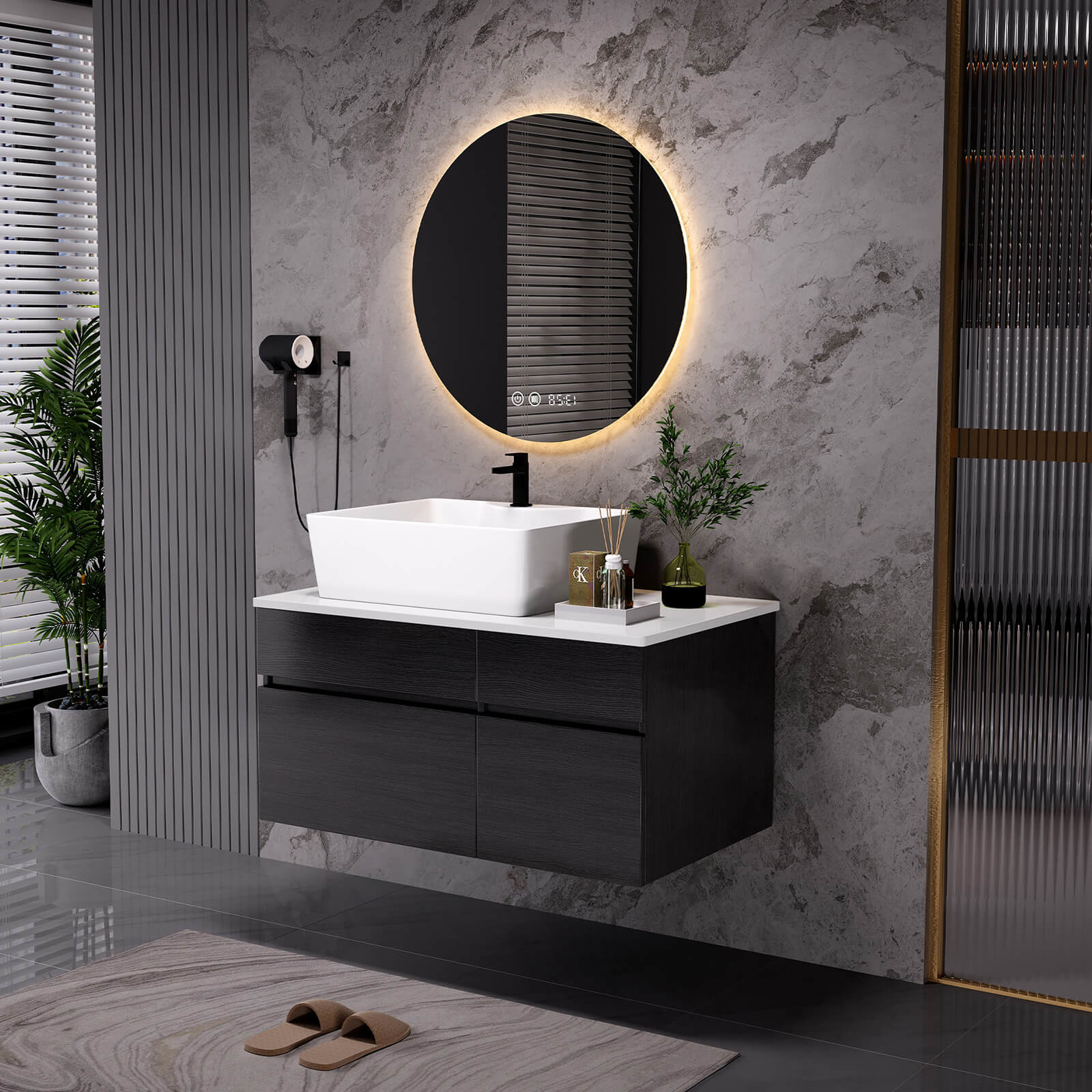 32" Left Offset Vessel Sink Bathroom Vanity with Countertop - Image 4