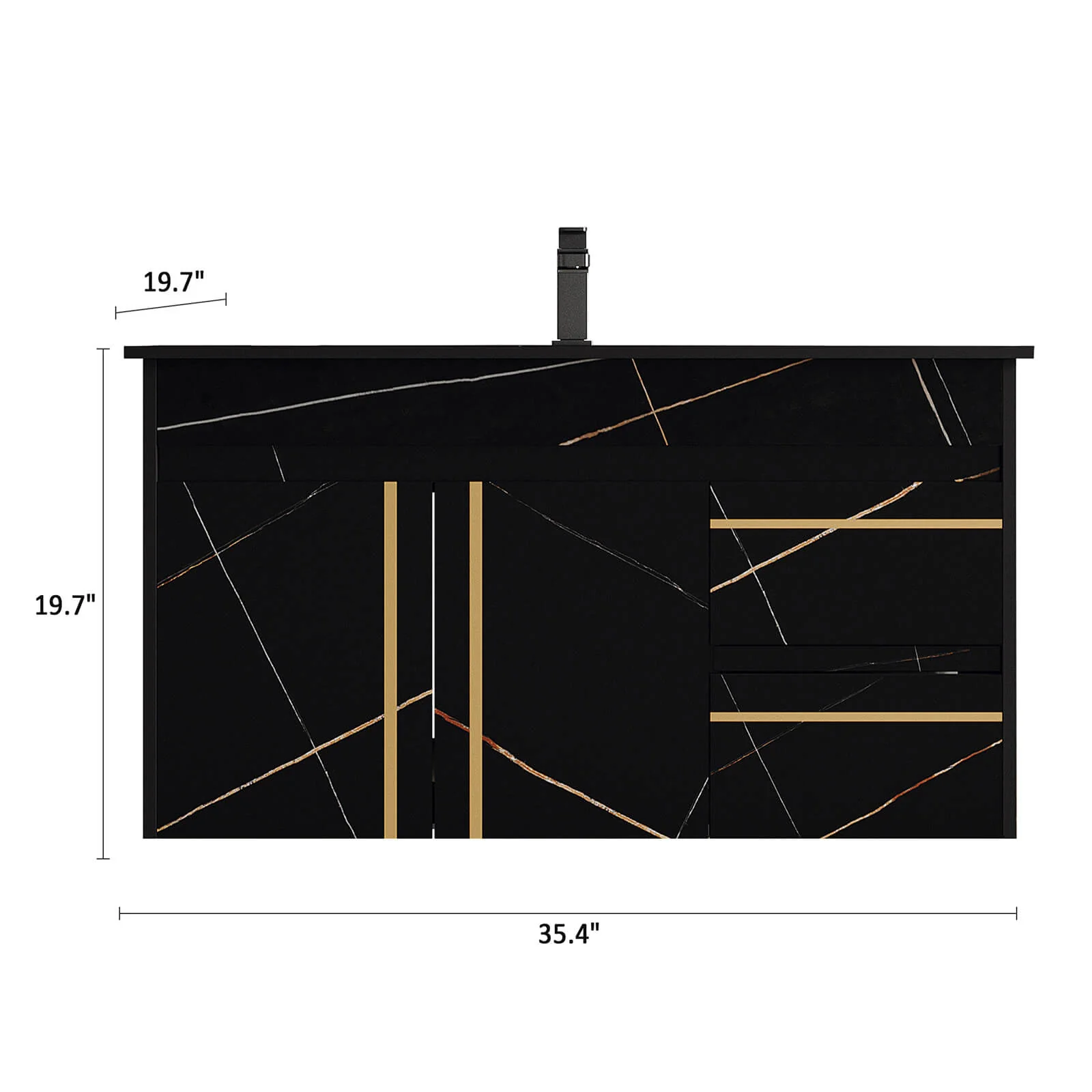 36" Floating Bathroom Vanity with Black Marble Countertop and Sink - Image 11