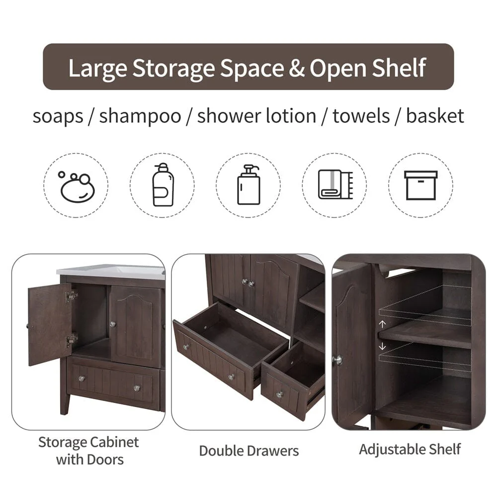 36" Brown Bathroom Vanity with Ceramic Basin - Image 10