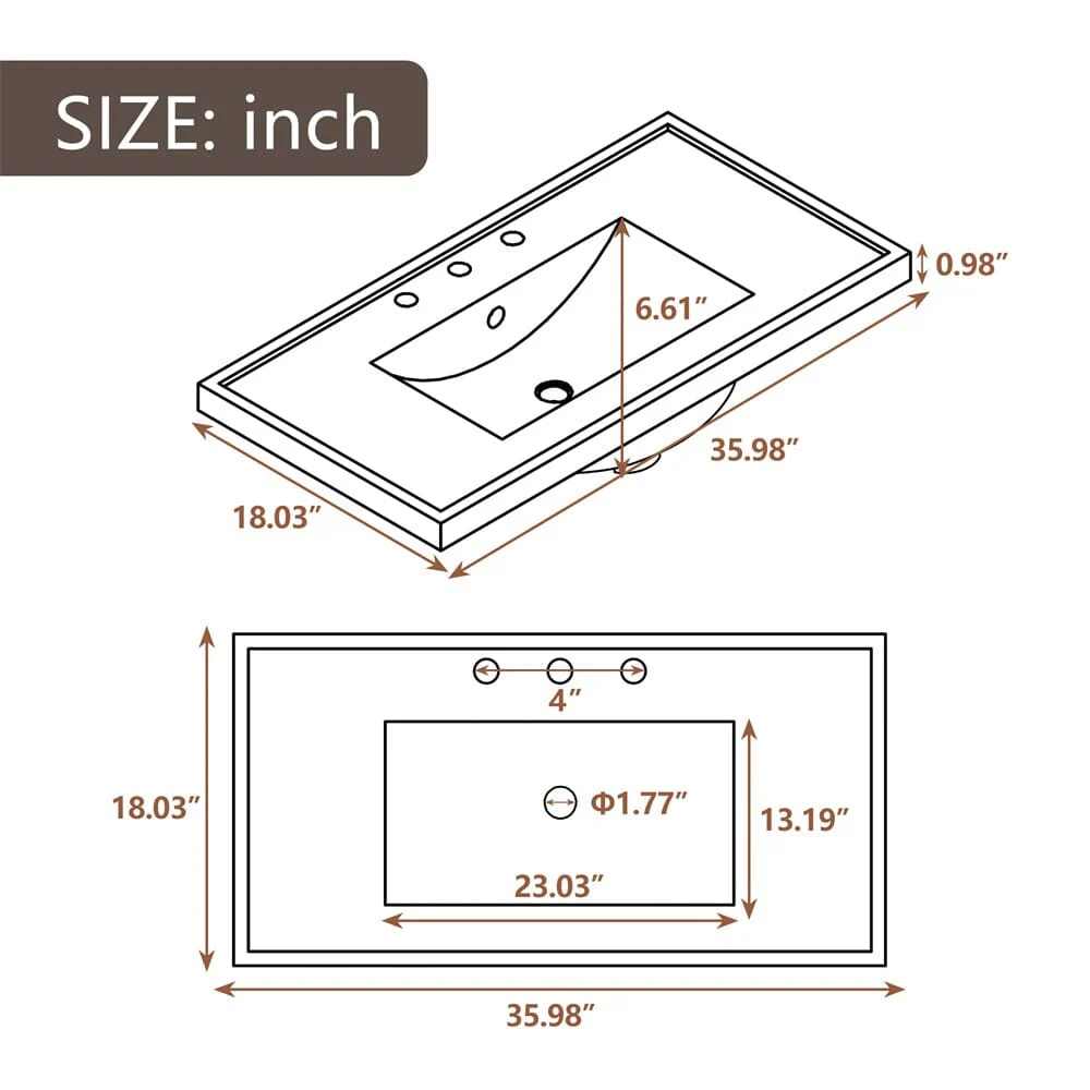36" Brown Bathroom Vanity with Ceramic Basin - Image 13