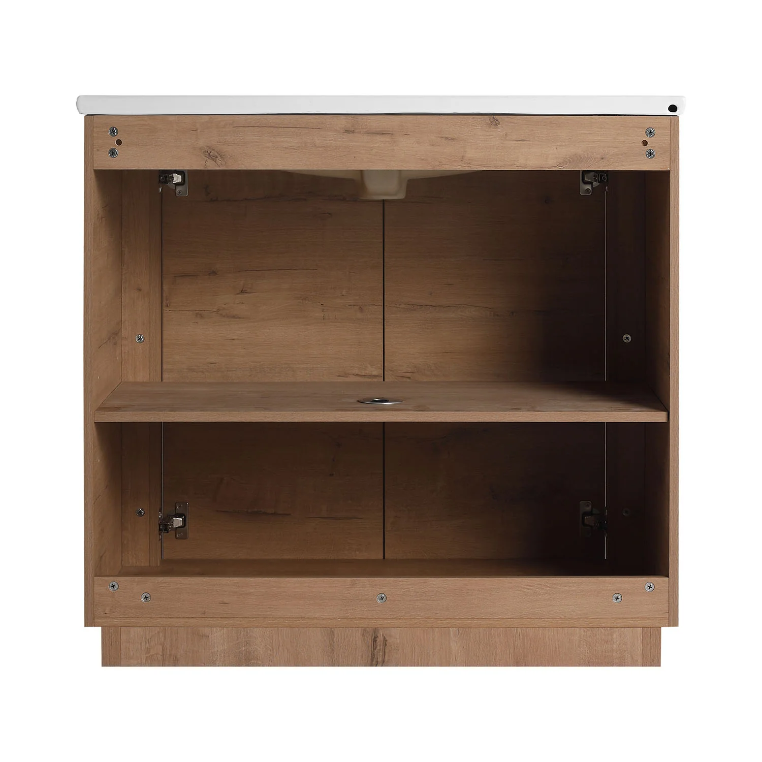 36" White Oak Freestanding Bathroom Vanity with White Ceramic Sink - Image 5