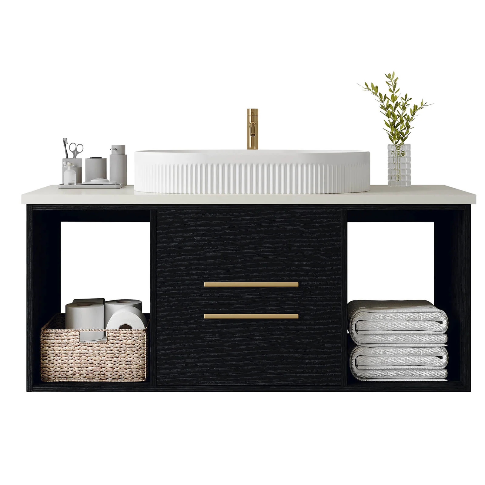 40" Wall-Mounted Vanity with White Oval Vessel Sink - Image 11